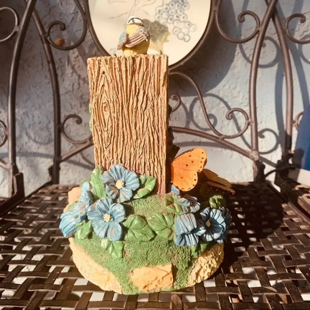 Vintage Feng Shui Inside Tabletop Resin Mini Bird Forest Fountain Granny Country